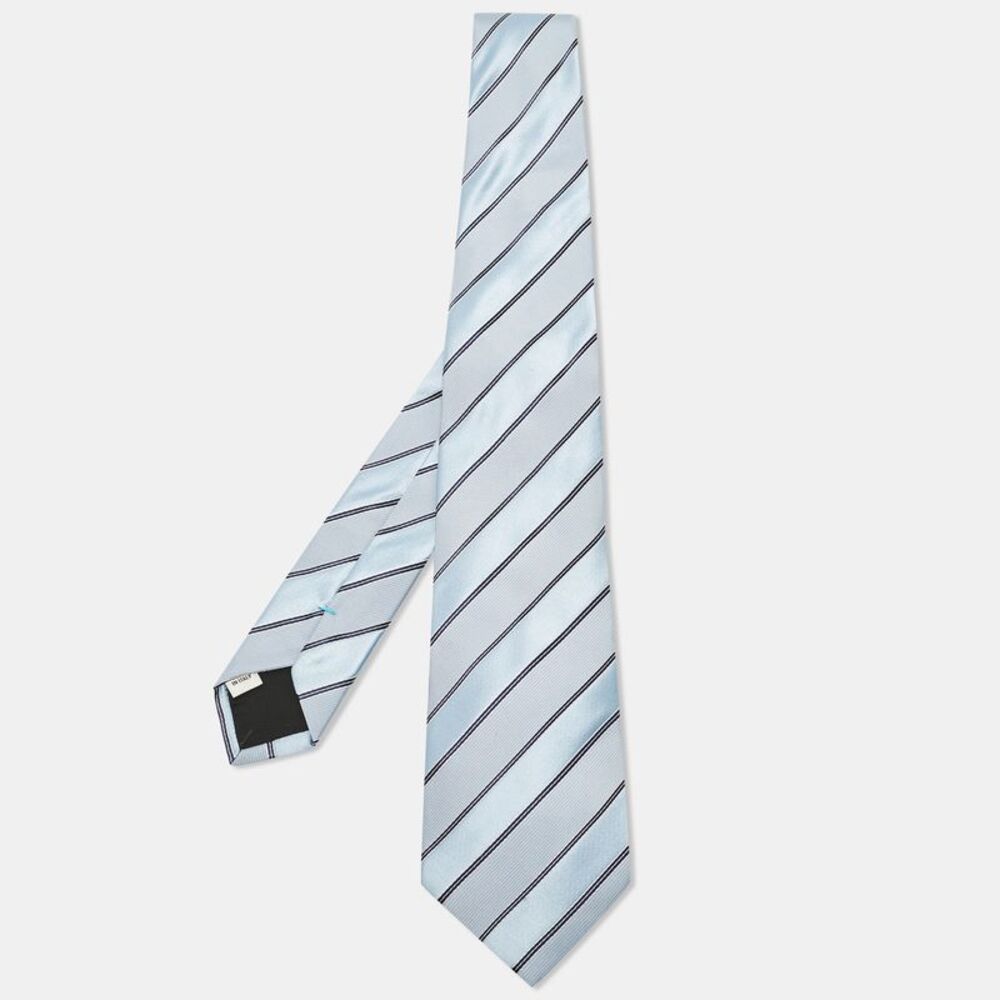 Valentino Blue Diagonal Striped Silk Tie